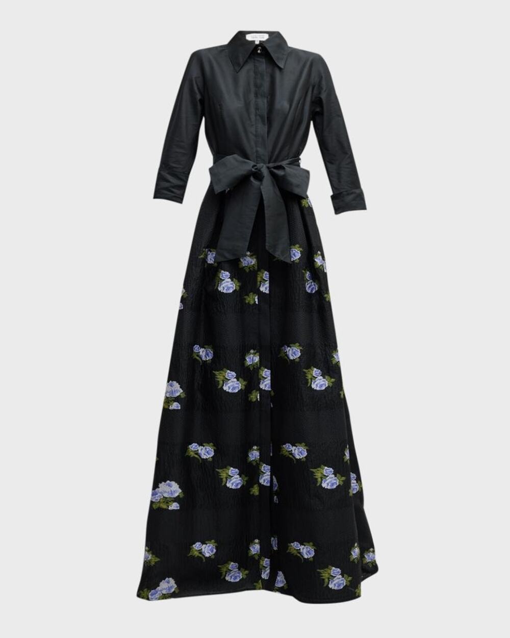 Teri Jon Black Floral Embroidered Organza Long Sleeve Formal Gown 10